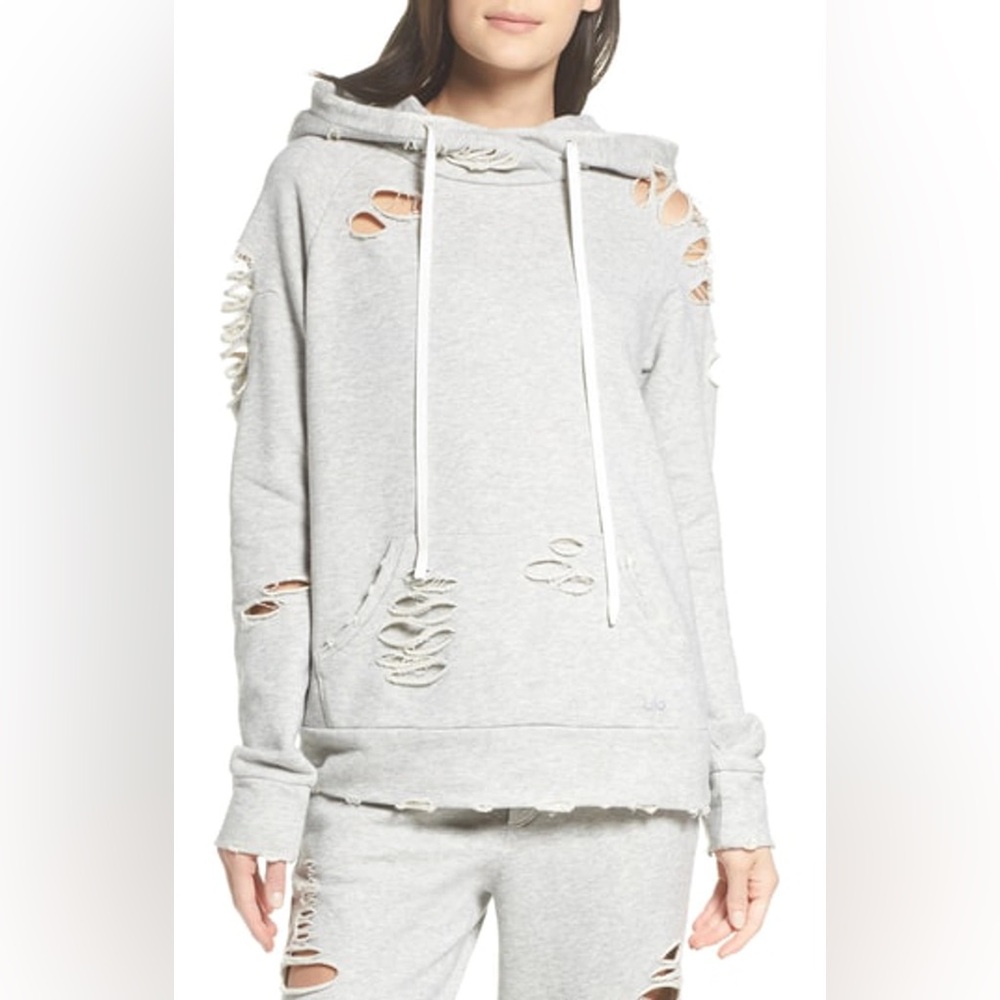 Alo Yoga Distressed Gray Hoodie Size S